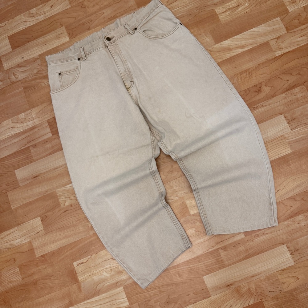 Vintage LL Bean Mens Tan Denim Jeans Made in USA Straight Leg 38x26 Stone Wash